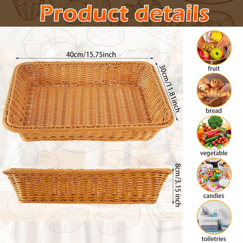 Tioncy 10 Pack Poly Wicker Bread Baskets, 15.75 x 11.81 x 3.15" Woven Se...