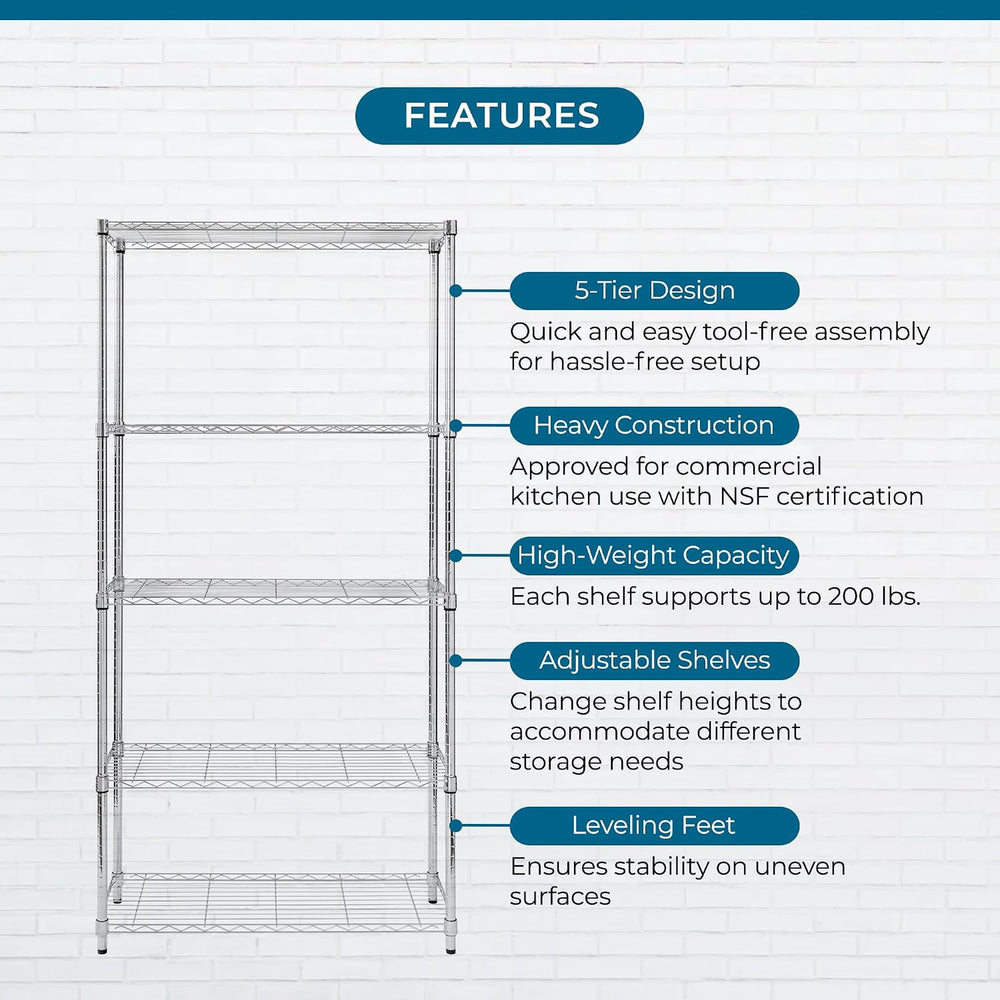 Honey-Can-Do 5-Tier Heavy Duty Adjustable Shelving Unit, 200-lb Per Shelf NSF...