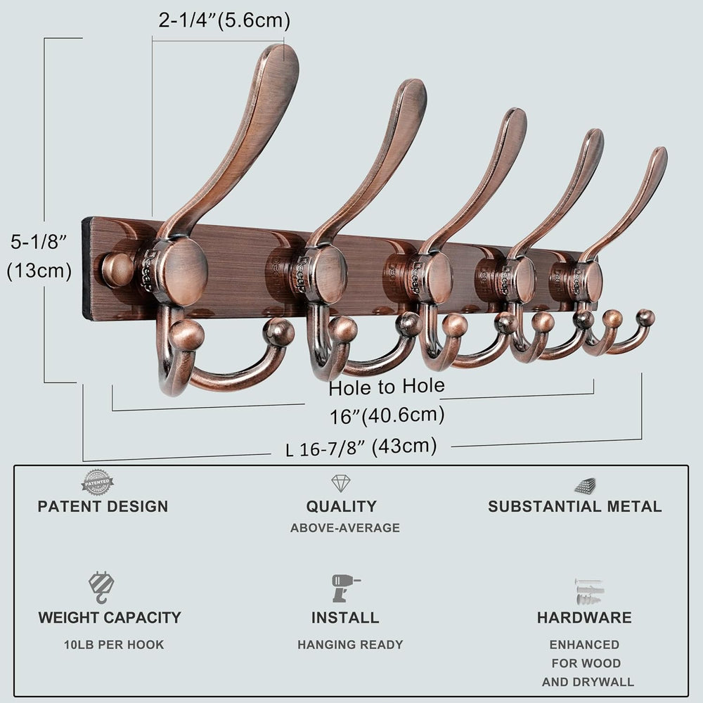Dseap Coat Rack Wall Mount, Heavy Duty 12-Gauge Base vs Flimsy 1mm, Double-Th...
