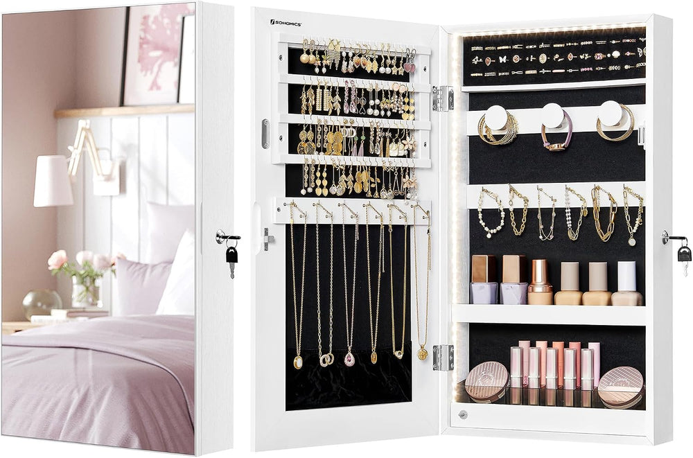 SONGMICS Lockable Jewelry Cabinet Armoire with Mirror, Wall-Mounted