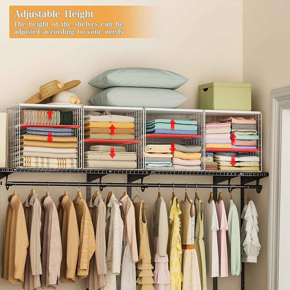4-Tier Stackable Closet Organizers and Storage Shelves, Closet Storage Basket...