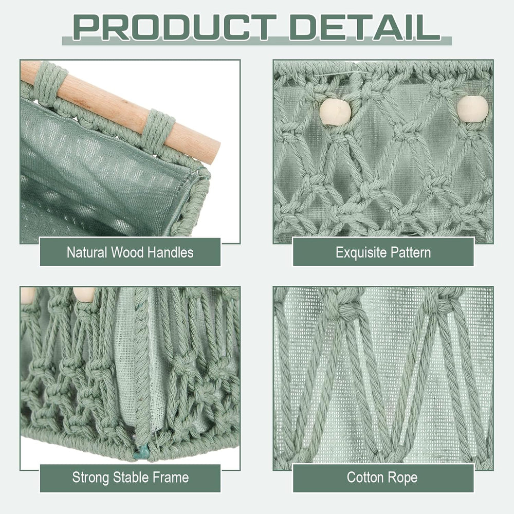 Vesici 4 Pcs Sage Green Macrame Storage Baskets Shelves 13" 11" Woo...