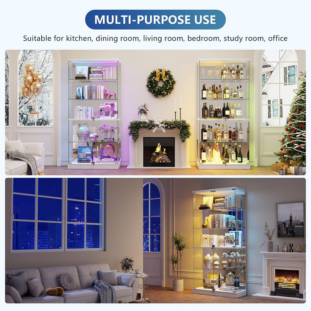 Lvifur Locking Glass Display Cabinet with RGB Lights & Human Sensor, White