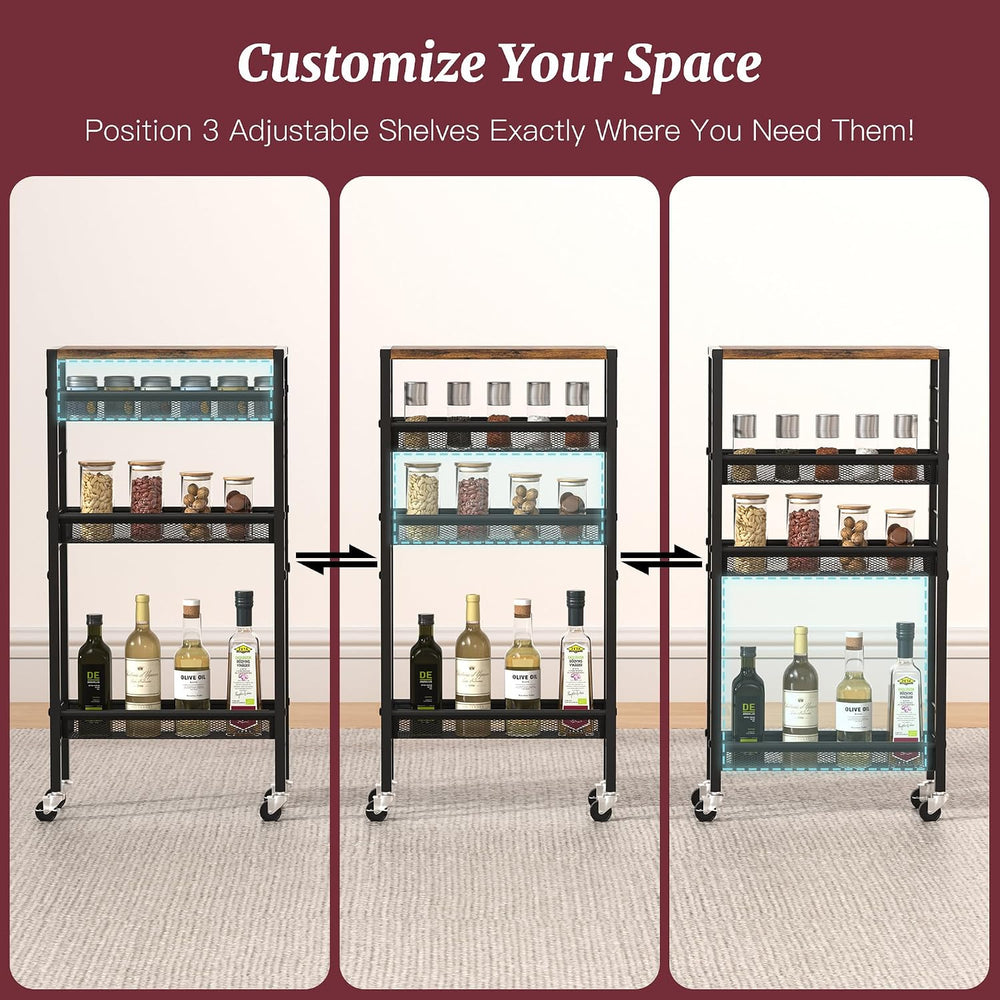 Slim Rolling Cart, 4-Tier Narrow Kitchen Storage Cart, Slim Utility Cart on W...