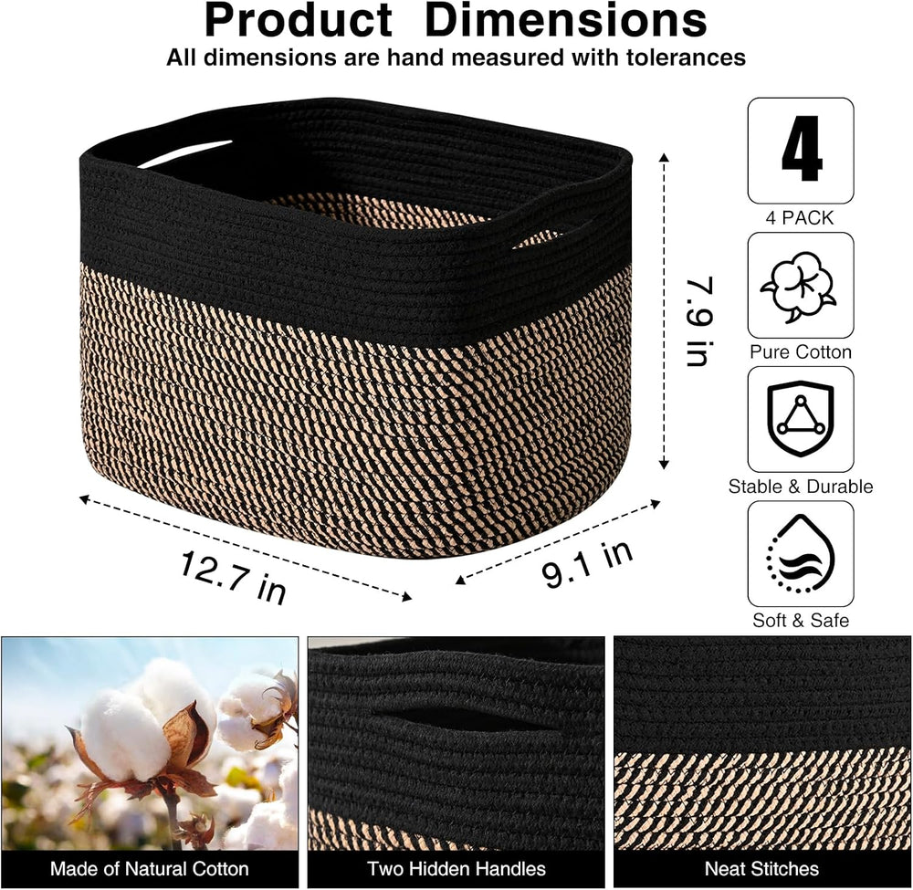 Storage Baskets Bins for Organizing 12.7×9.1×7.9 Black & Jute