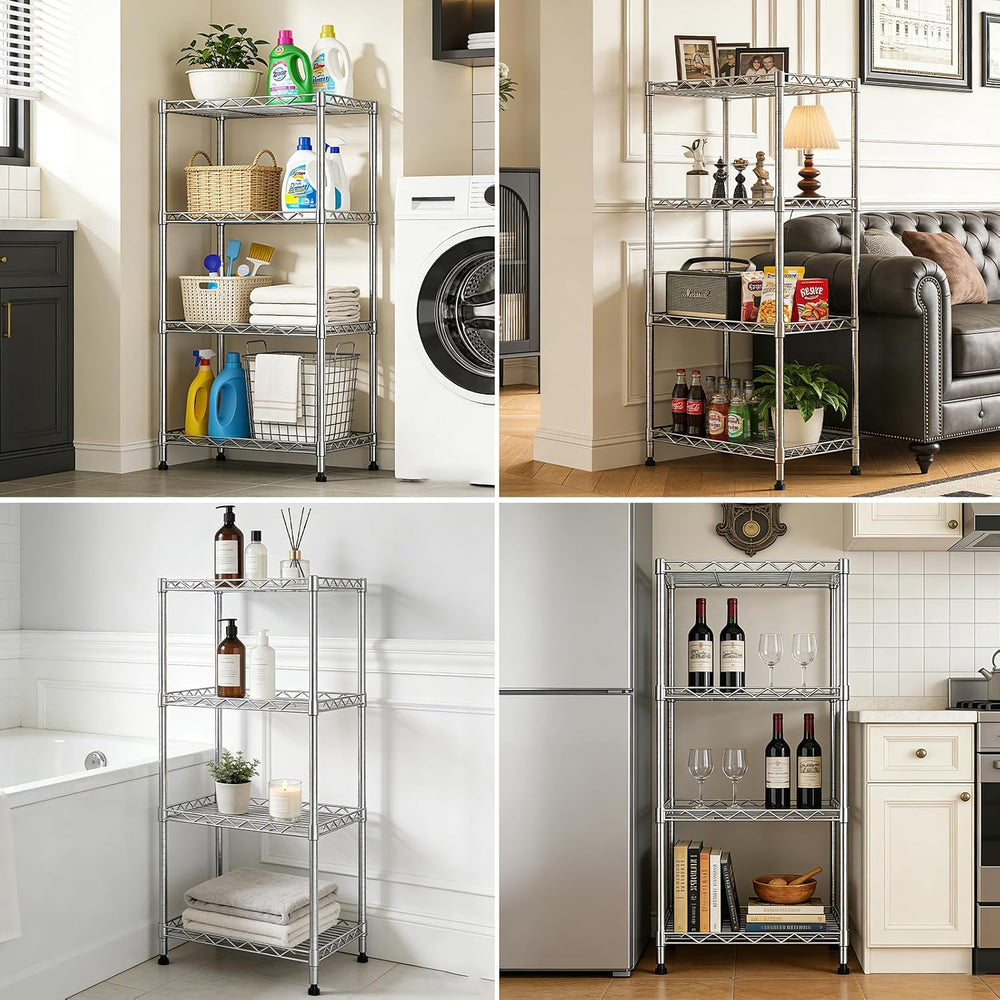 4-Tier Wire Shelf Metal Rack, Narrow Wire Shelving Unit, Small Wire Shelf
