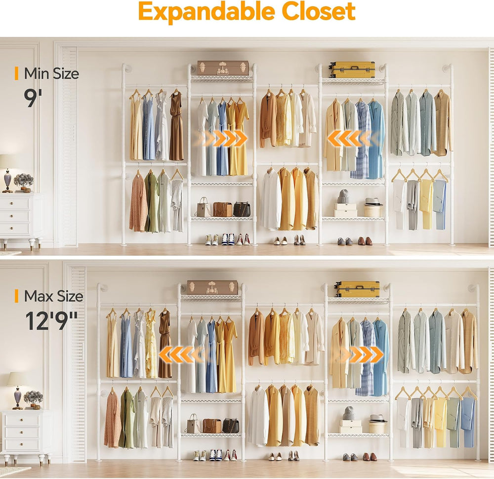 Higeego W5 Wall Mounted Clothes Rack, Industrial Pipe Clothing Rack, White