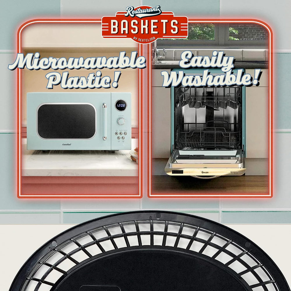 NextClimb Plastic Food Baskets - HUGE 12" x 9" Size, Reusable, Blac...