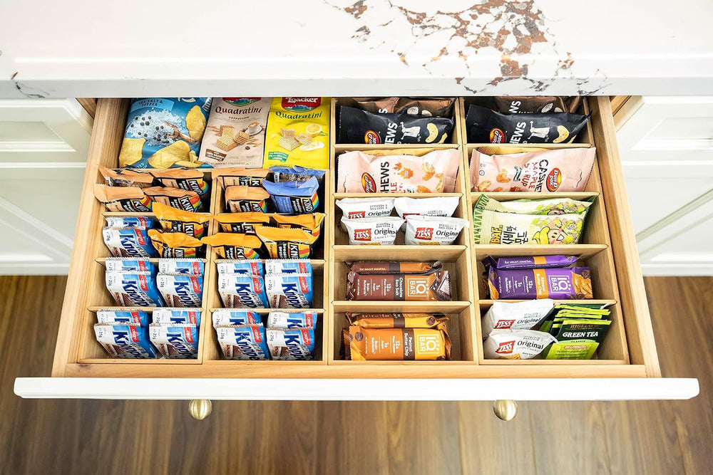 Umilife Large Bamboo Pantry Organizers and Storage Bins with Removable Divide...