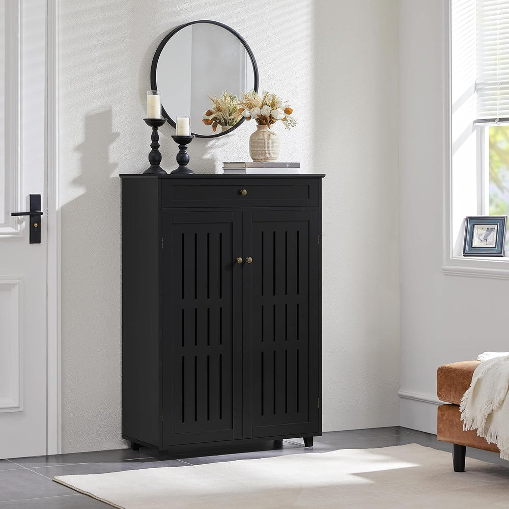 Topeakmart Shoe Rack Storage Cabinet with Louvered Door for Entryway Black