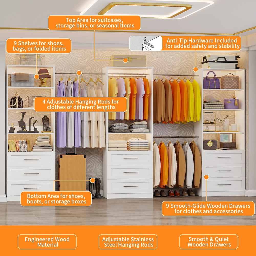 Closet System with 3 Sets, 6–15 FT Closet Organizer System with 9 Drawers, 9 ...