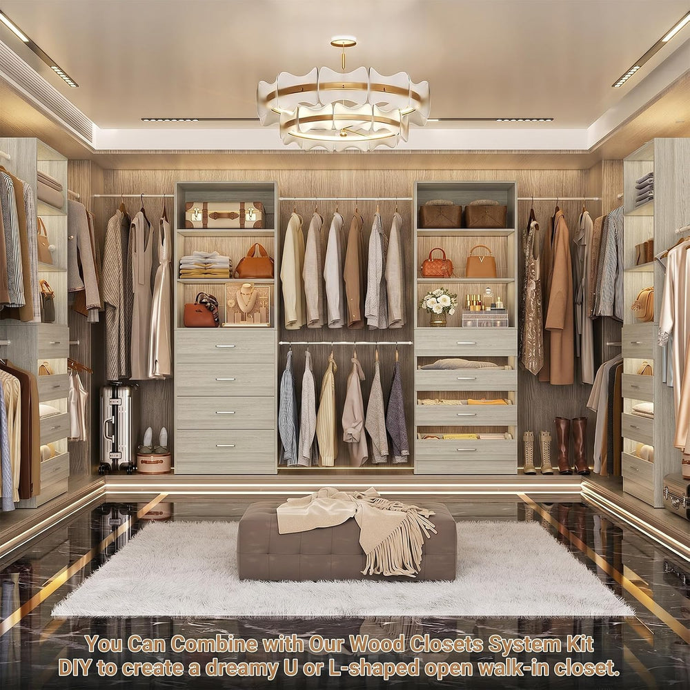 Aheaplus Closet System, 6-15Ft Custom Wood Closet Organizer with 8 Drawers
