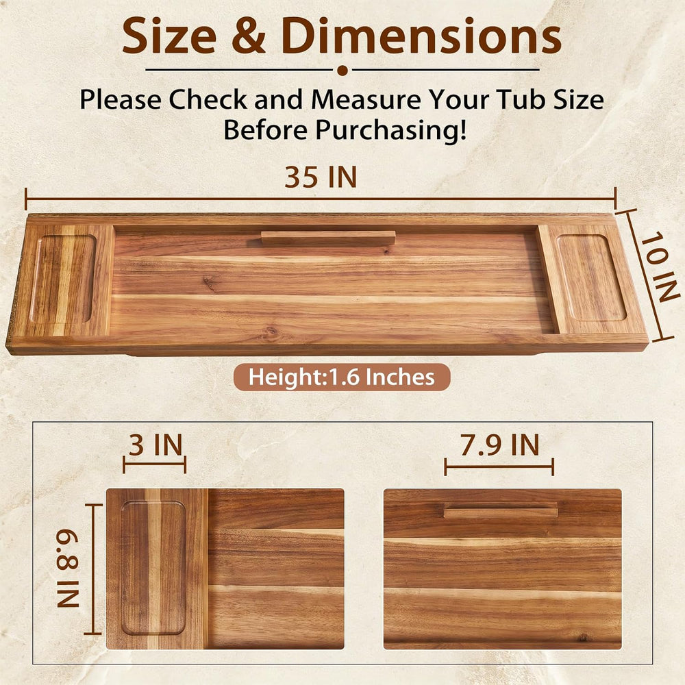 Acacia Wood Bathtub Tray, 35"x10" Large Bath Tray for Free-standing...