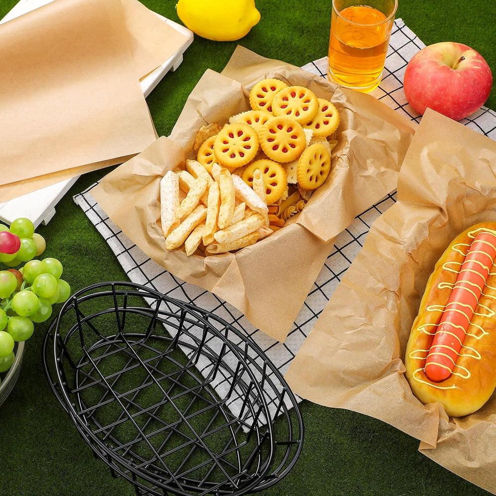 30 Pcs Black Wire Bread Basket 9.5 x 6.2 x 2.2 Inch Oval Metal Dinner Roll Ba...