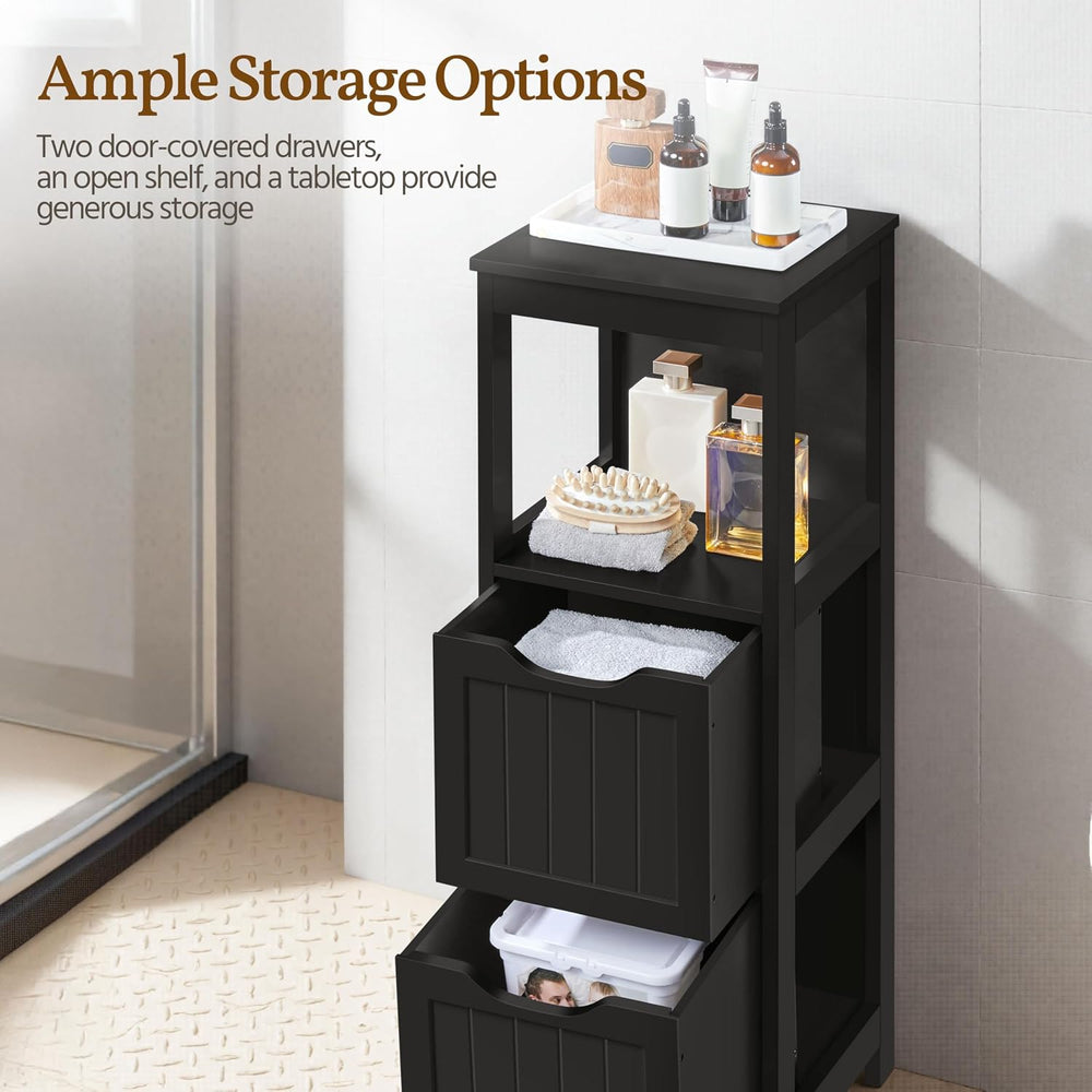 Yaheetech Small Bathroom Storage Cabinet with 2 Drawers & Open Shelf, Black