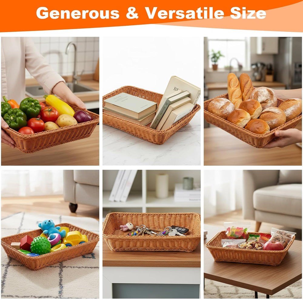 5 Pack 15.8 Inch Large Wicker Bread Baskets, Brown Woven Serving Basket Trays...