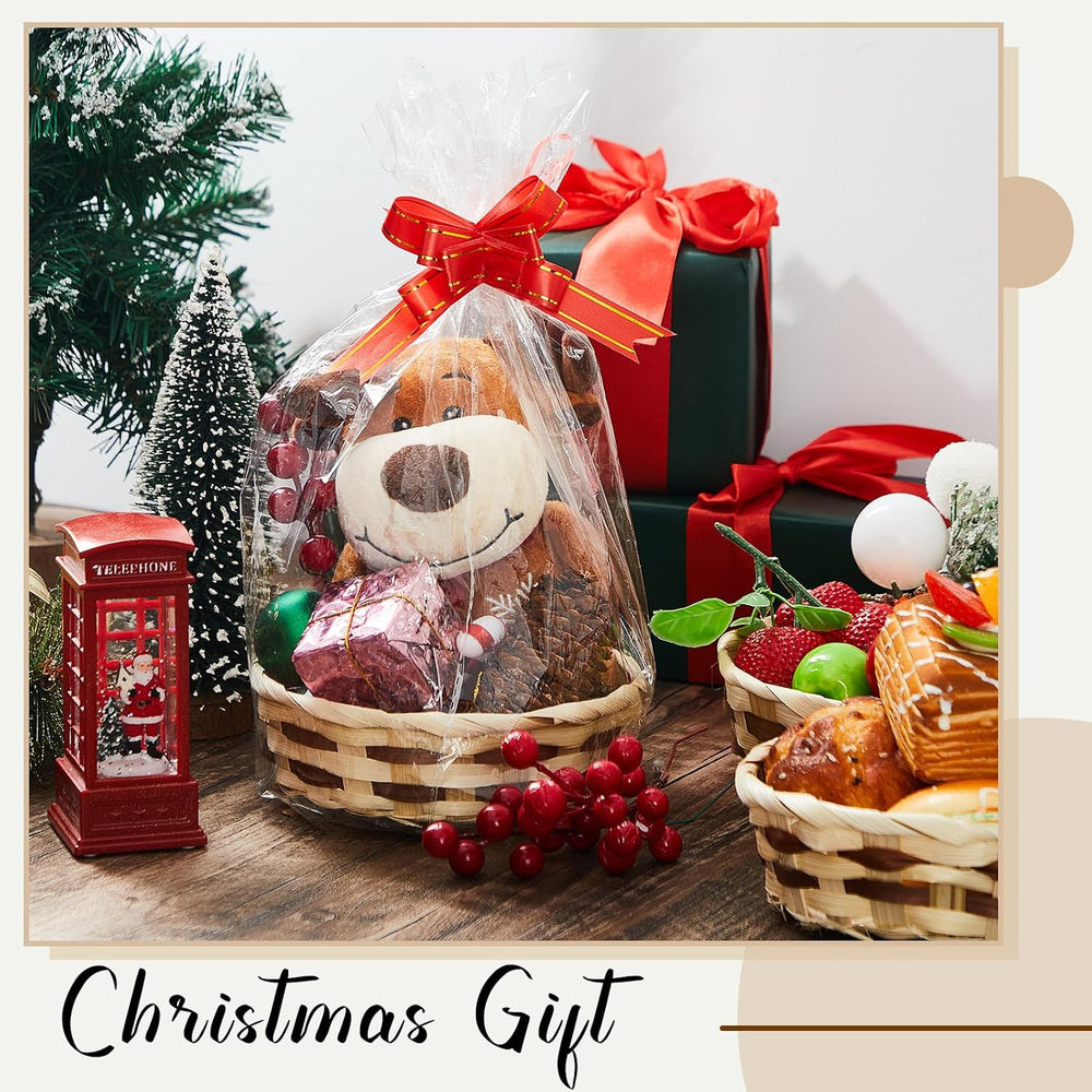 Sintuff 24 Pack Small Round Woven Gift Baskets, Bamboo Bread Fruit Basket