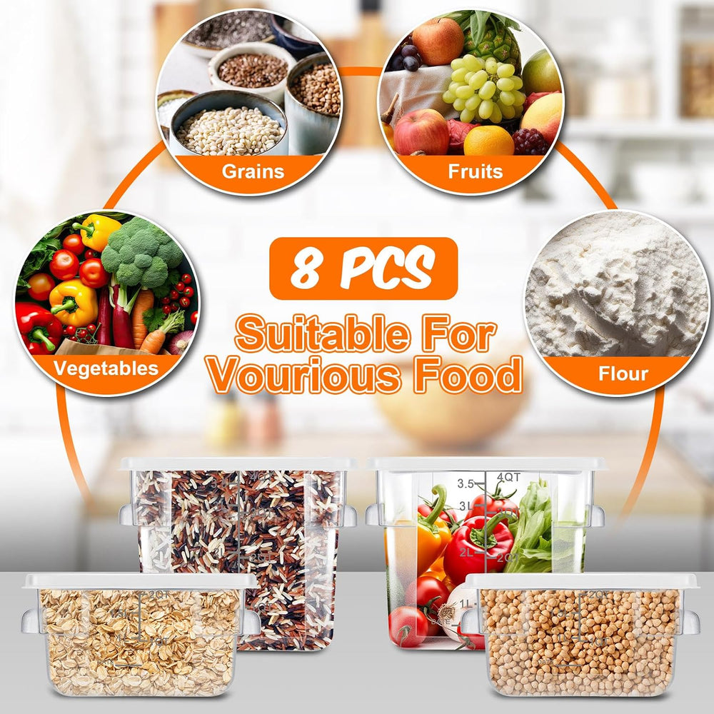 Suclain 8 Pcs Food Storage Container with Lids Set 2qt and 4qt Square Clear C...