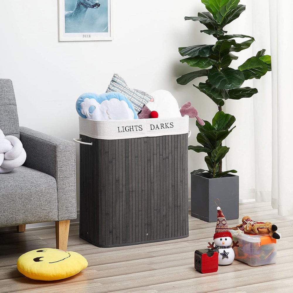 Meerveil Laundry Basket Bamboo Foldable Laundry Storage Bin with Removable Li...
