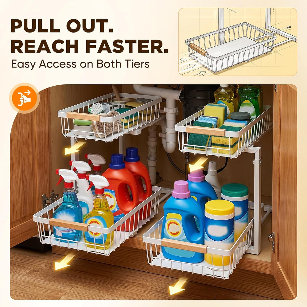Sakerplus 2 Tier Under Sink Organizer, 2 Pack