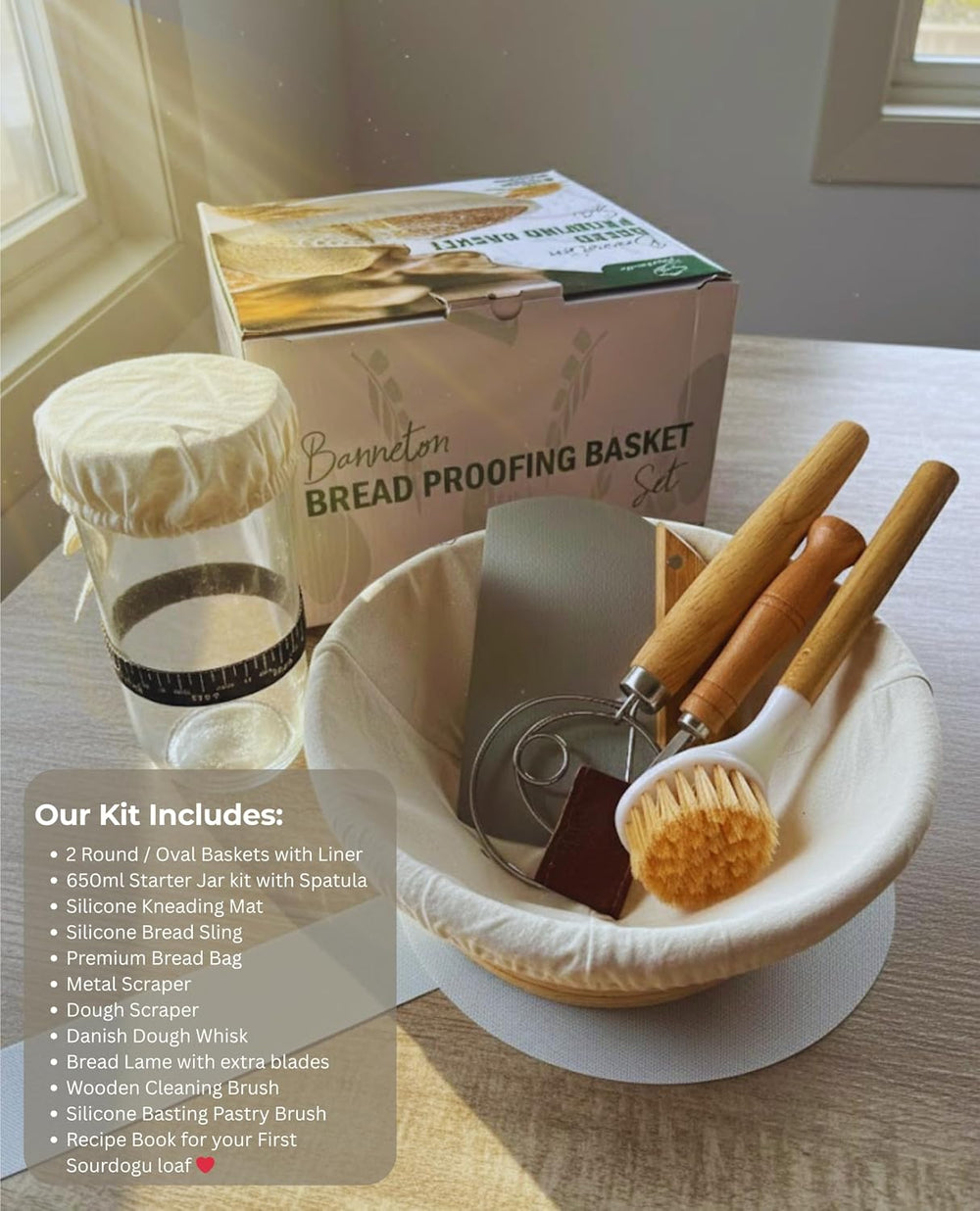 Sourdough Starter Kit - Banneton Bread Proofing Basket Set with Liners, Sourd...