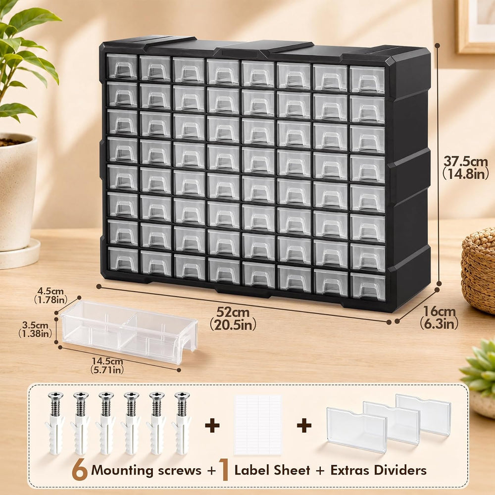 64-Drawer Organizer Craft Organizers and Storage with Dividers Labels