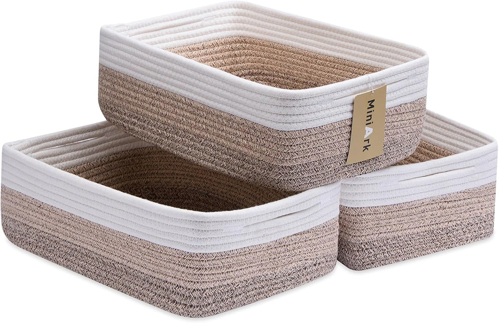 MiniArk Large Shallow Organizing Baskets 15x11x5.1 Inches - Rope Woven Storag...
