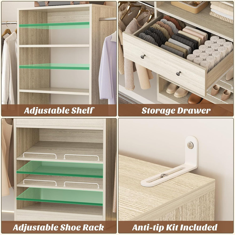 Armocity Wood Closet Organizer System - 4FT-9FT Expandable Wardrobe Closet wi...