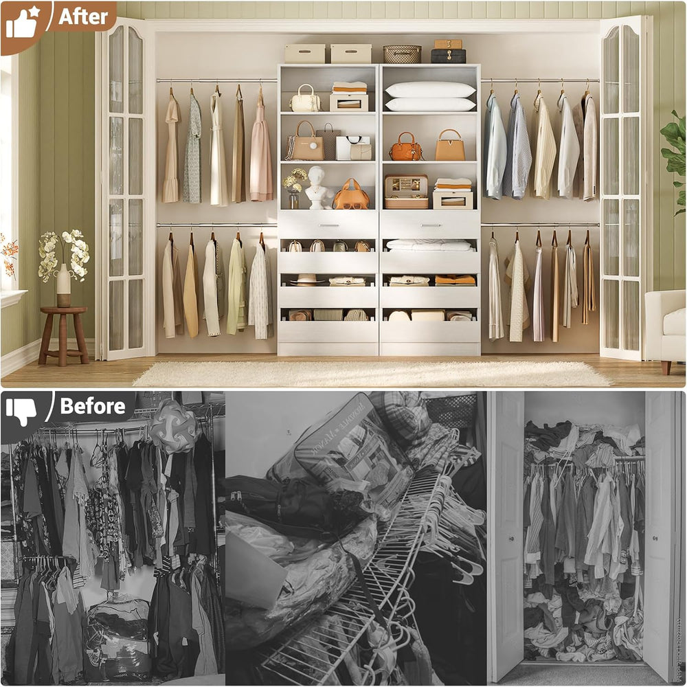 Aheaplus Closet System with 8 Drawers, 6-15Ft Custom Wood Closet Organizer
