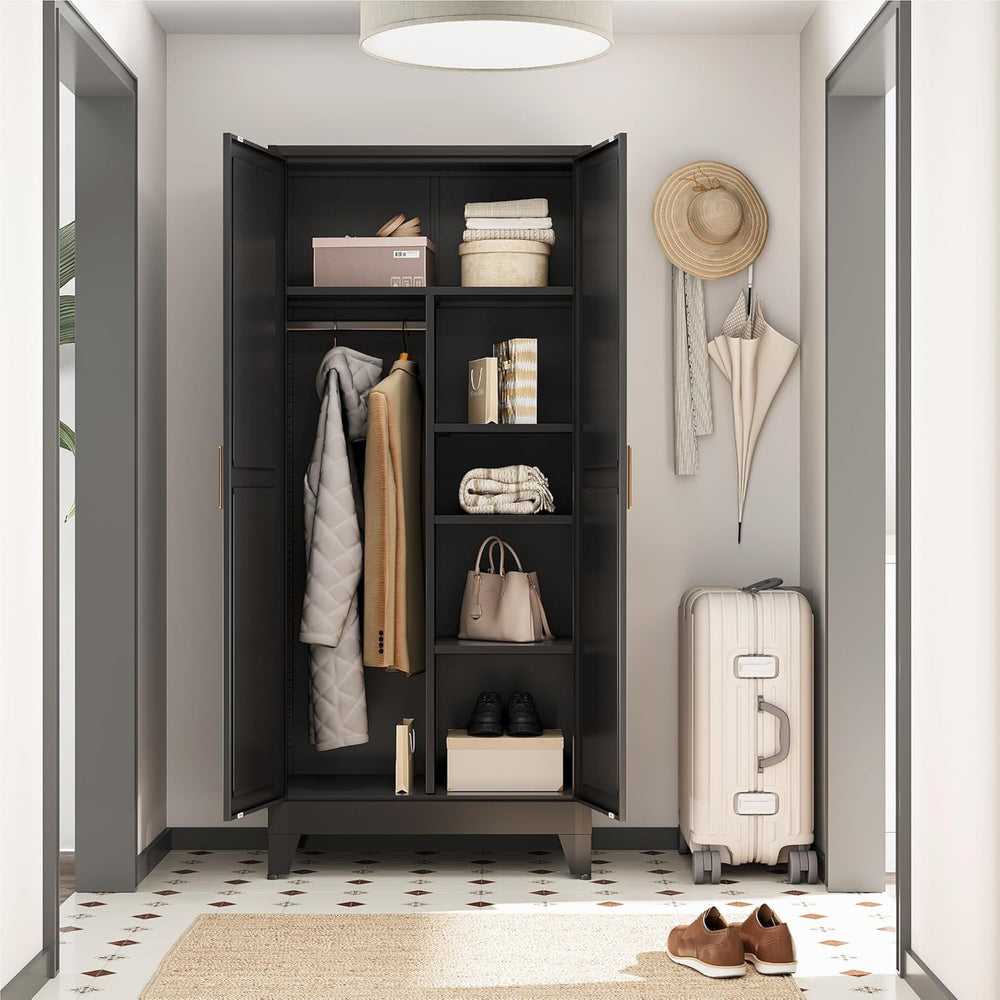 71" Metal Storage Cabinet, Tall Utility Closet Cabinet with Hanging Rod,...