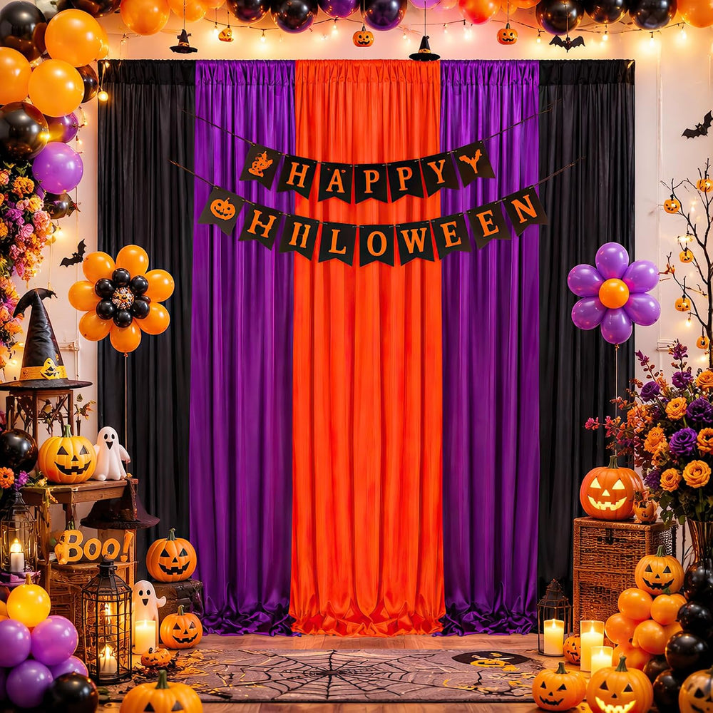 Halloween Backdrop Curtain 15ftx10ft - Halloween Wrinkle Free Satin Drapes