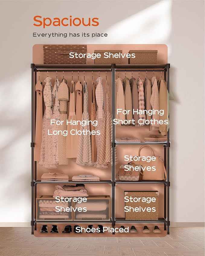 Clothes Rack, Portable Closet, 44.9 Inch Large Capacity Wardrobe Closet