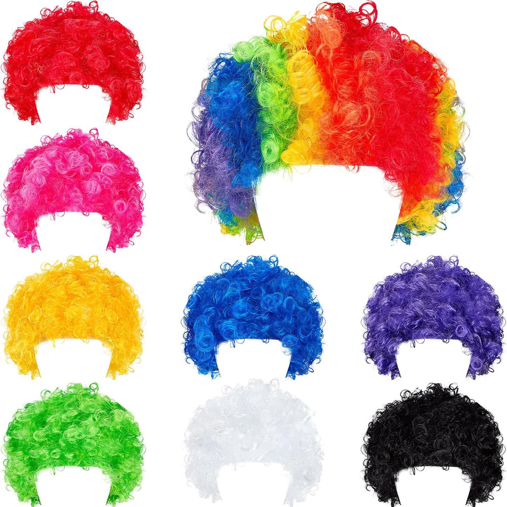 Lyrow 9 Pack Clown Wigs for Adults, Multicolor Afro Puff Wigs Halloween
