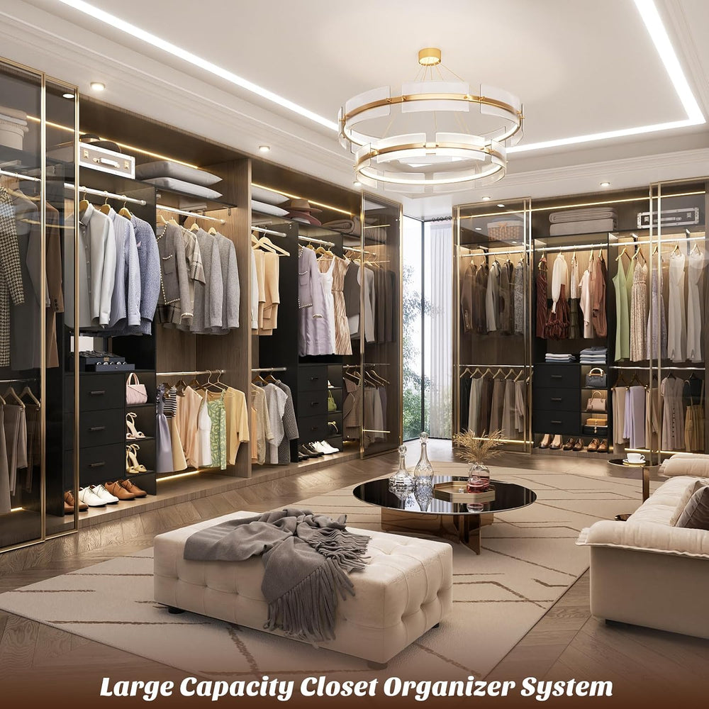 Aheaplus Closet System, Closet Organizer with 3 Wooden Drawers, 8FT Closet Or...