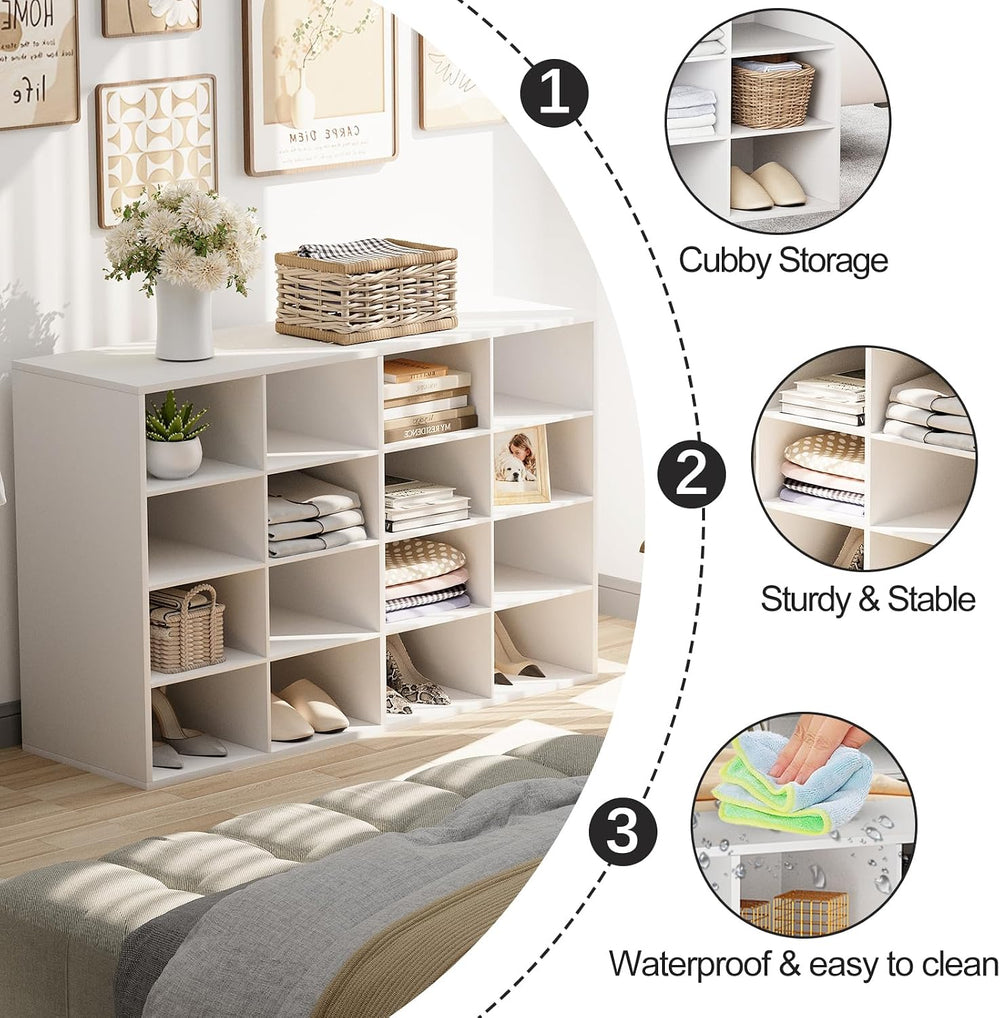 Garden 4 you Shoe Storage Bench, Cubby Shoe Rack with 16 Cubbies, 4-Tier Wood...