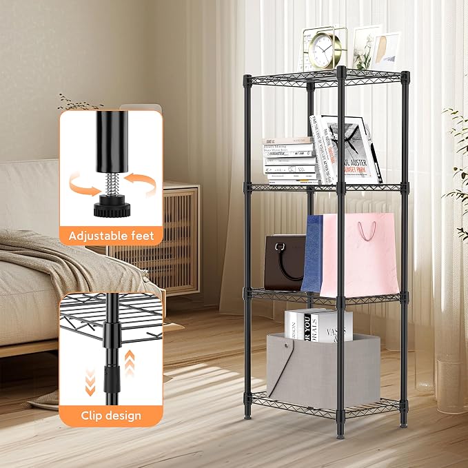 4 Tiers Shelf Metal Storage Shelves Wire Rack Closet Organizers