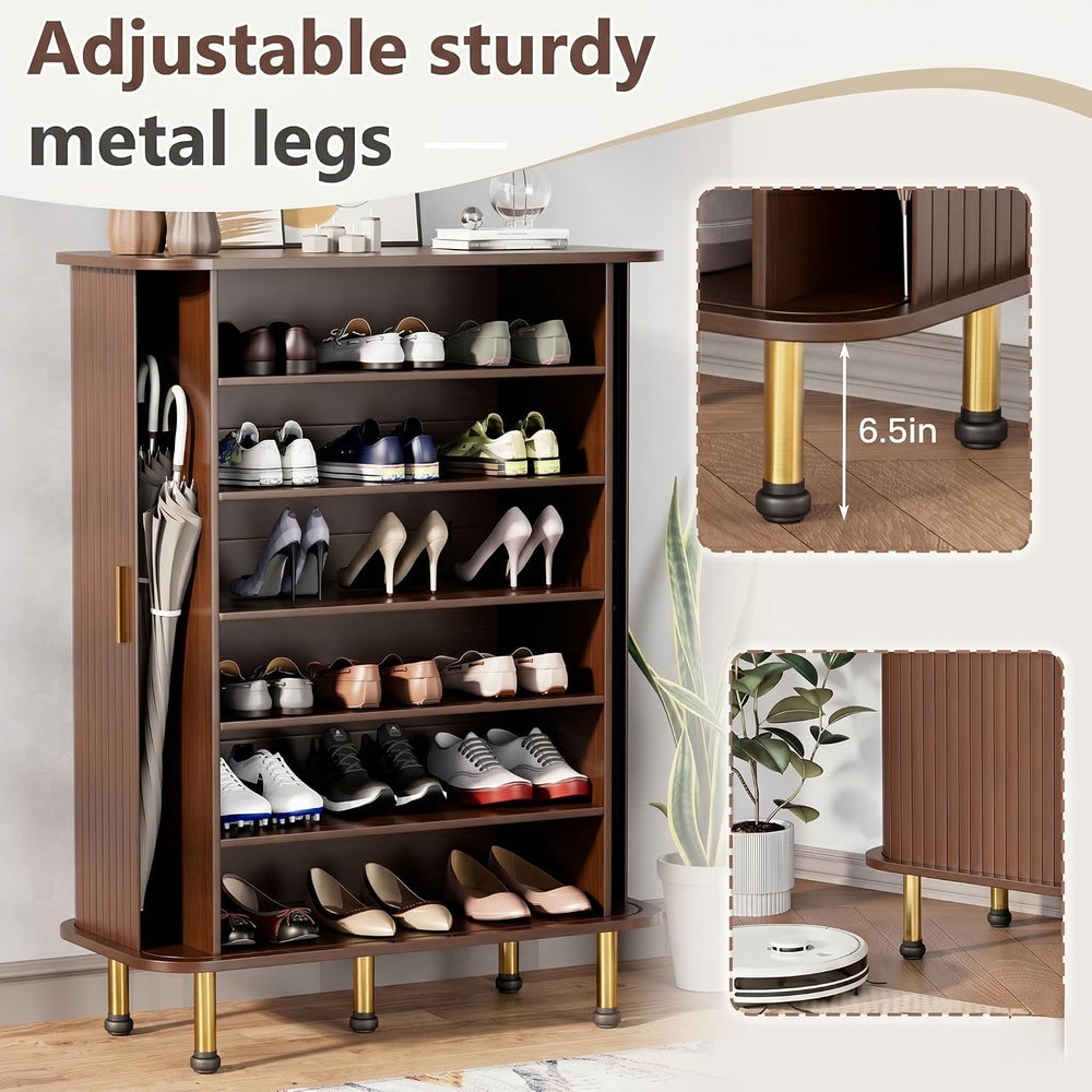 YOLENY Shoe Storage Cabinet with Sliding Doors, 6-Tier Entryway Shoe Rack