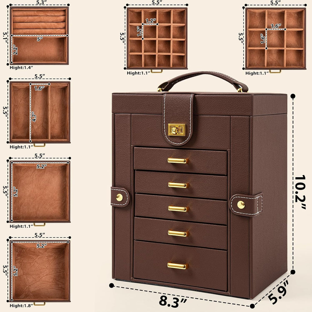 AKOZLIN 6-Tier Jewelry Box Organizer 5 Drawers Jewelry Storage Case