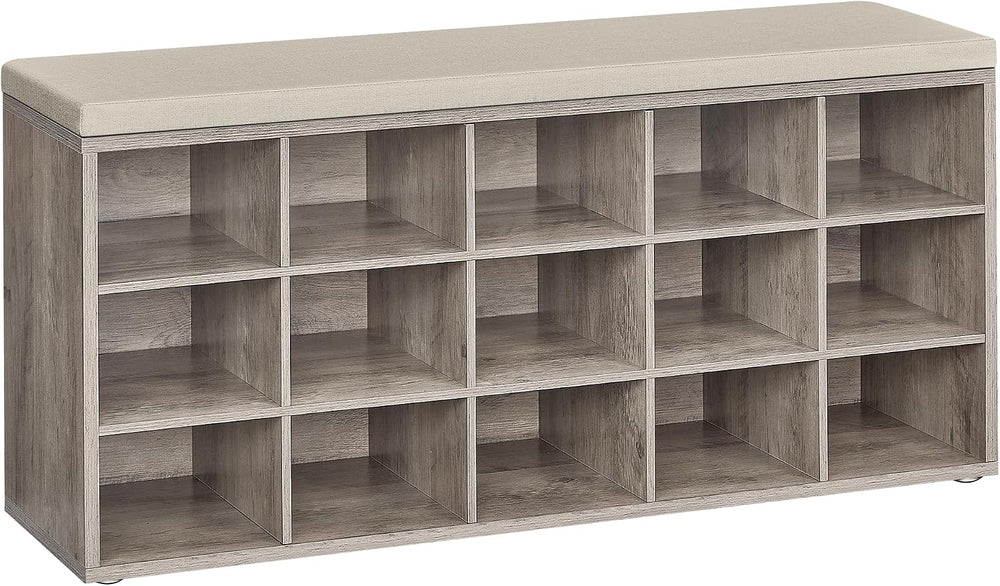 VASAGLE Shoe Bench with Cushion, 15 Compartments, 11.8 x 41.3 x 18.9 Inches