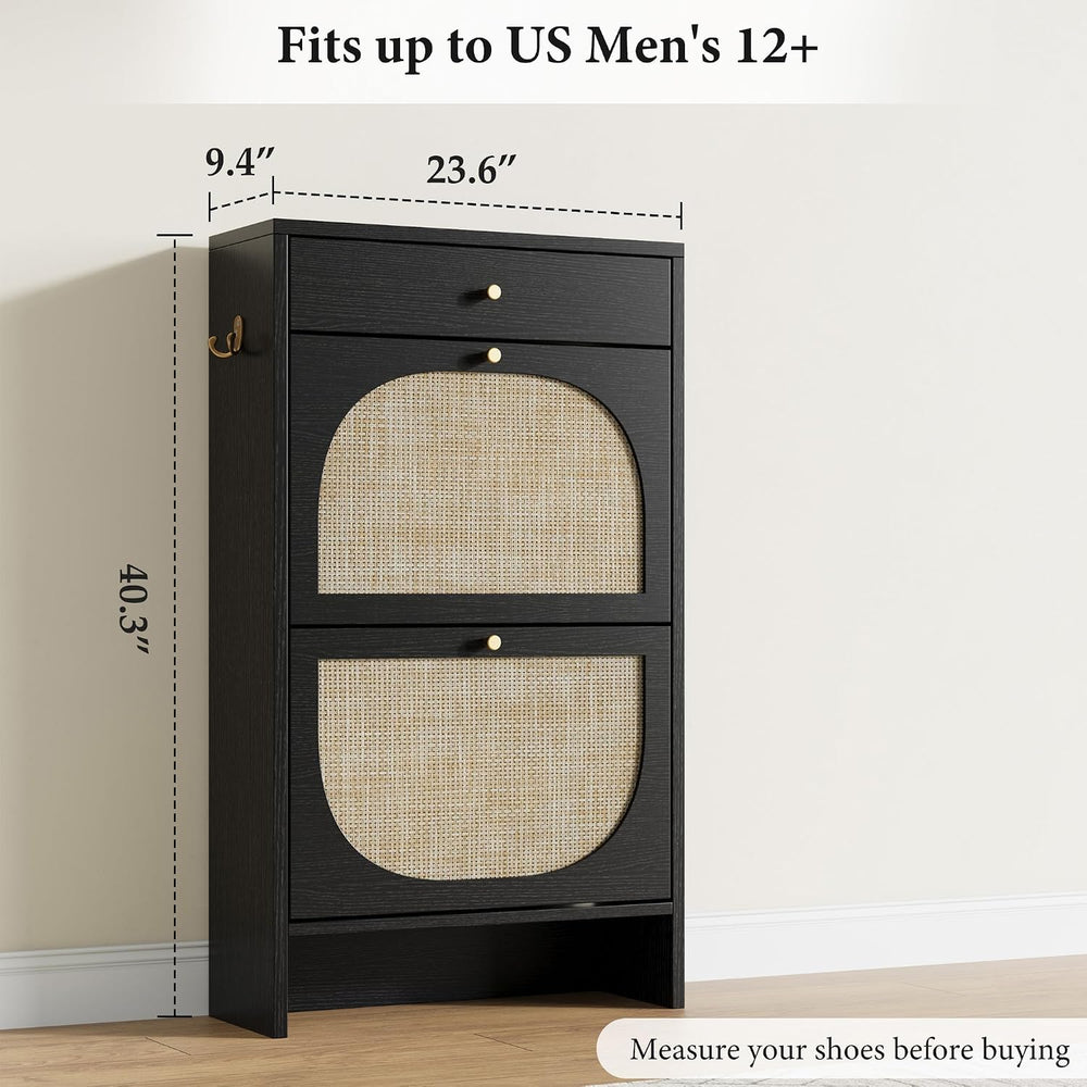 Nicetree Rattan Shoe Cabinet Storage for Entryway, Slim Shoe Rack with 2 Flip...