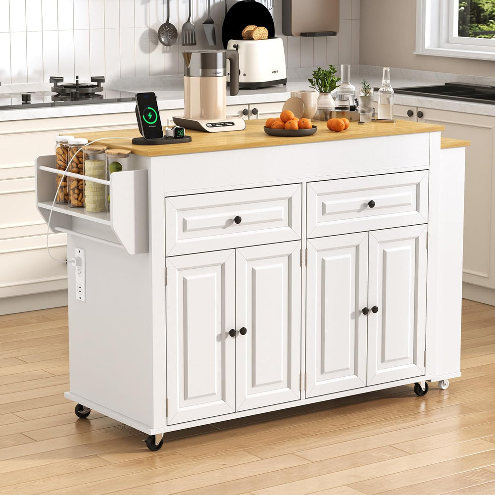 80"-48" Extendable Kitchen Island with Extended Dining Table and Po...