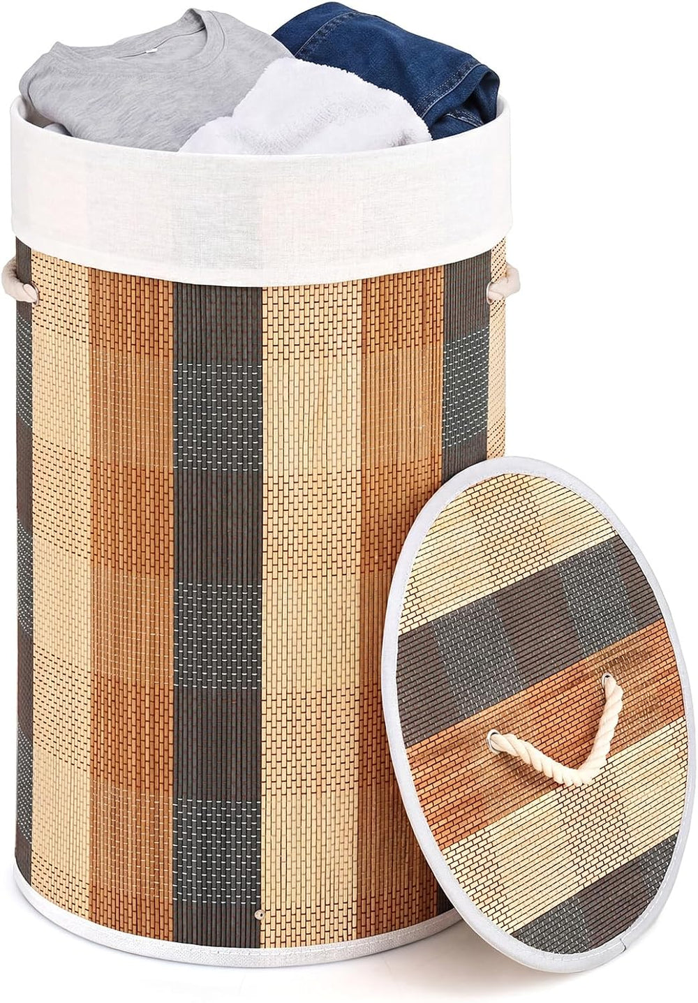 Giantex Round Bamboo Laundry Hamper with Lid, 13.2 Gal Large Capacity Clothes...