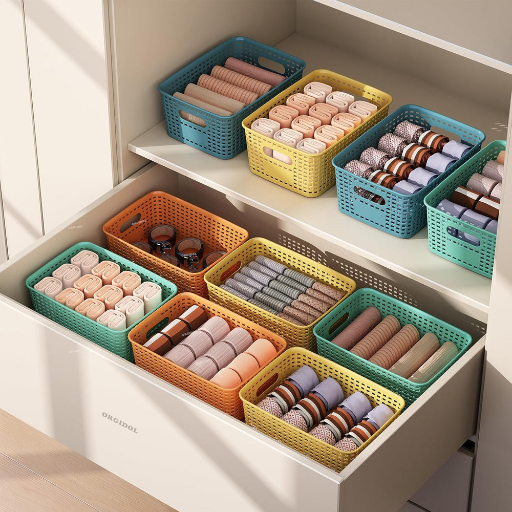Colorful Plastic Storage Baskets for Organizing, 12 Pack