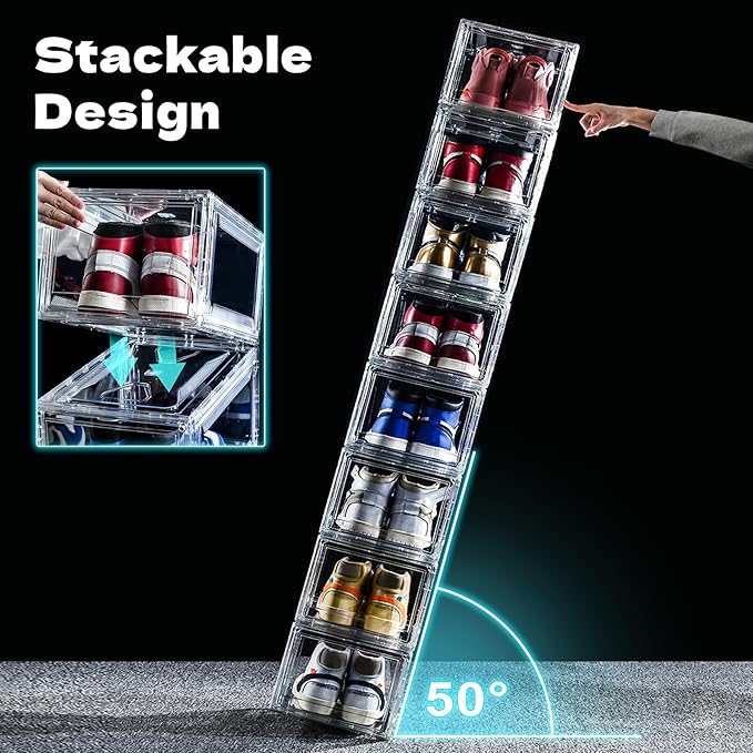 3 Pack Acrylic Shoe Boxes, Ultra Clear Shoe Boxes Stackable, Shoe Storage Box