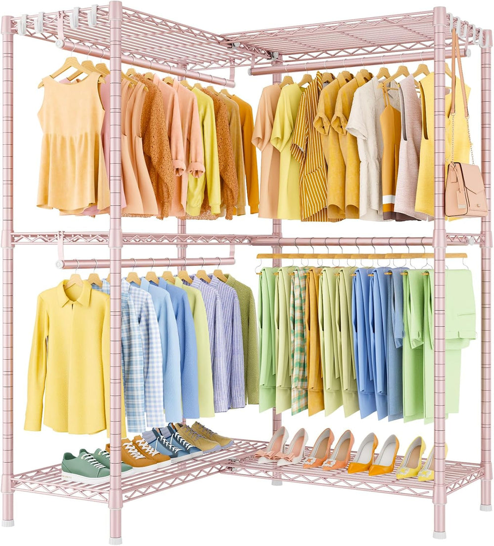 ULIFHOME E15 Garment Rack L Shaped Clothes Rack for Corner，Freestanding Cloth...