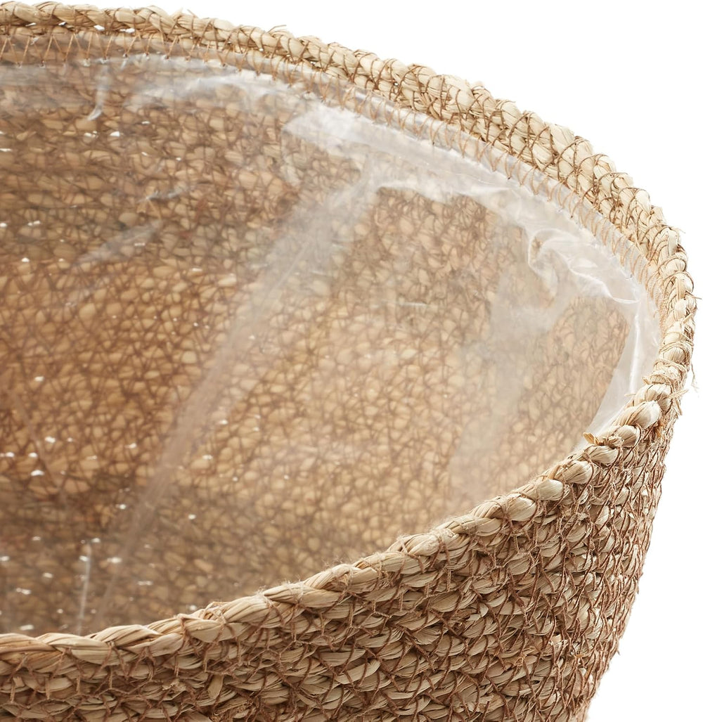 Casafield Set of 3 Seagrass Planter Baskets with Liners - Two-Tone, Hand Wove...