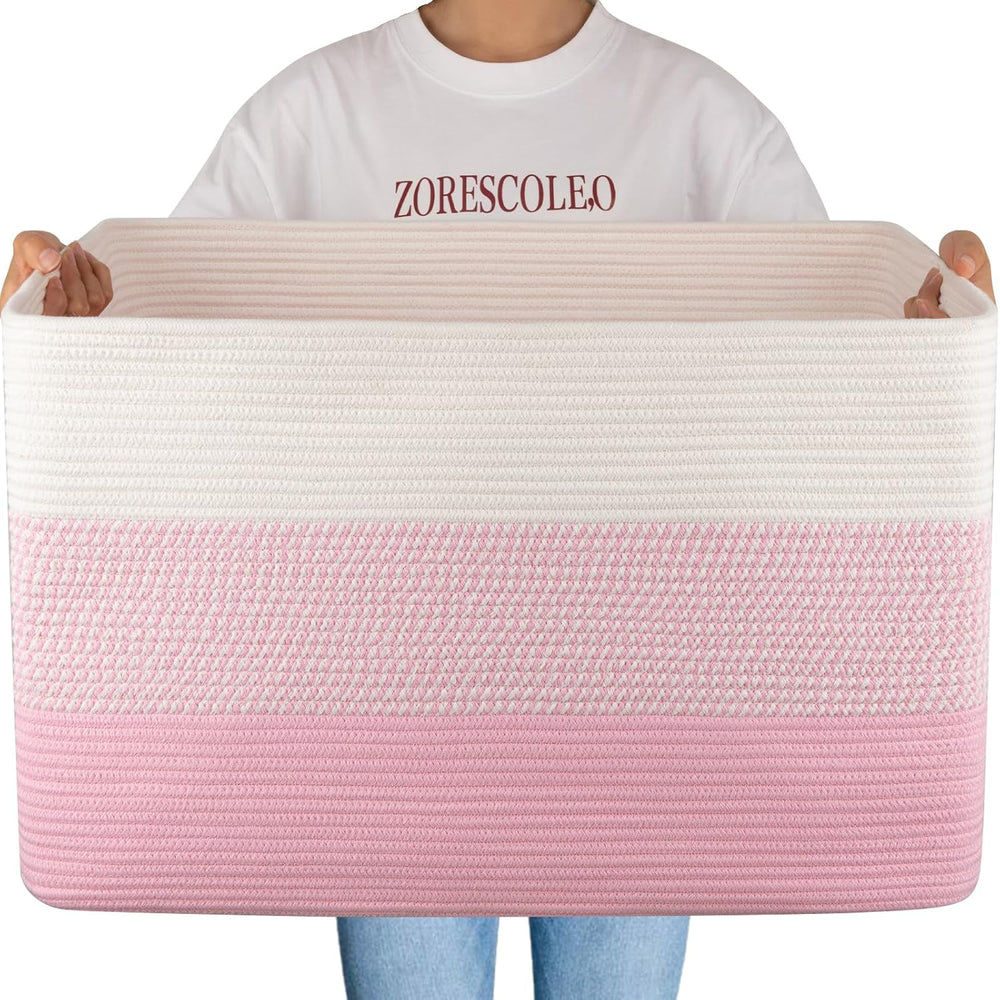 OIAHOMY 108L Extra Large Blanket Basket Dog Toy Basket Pink&White | Recta...