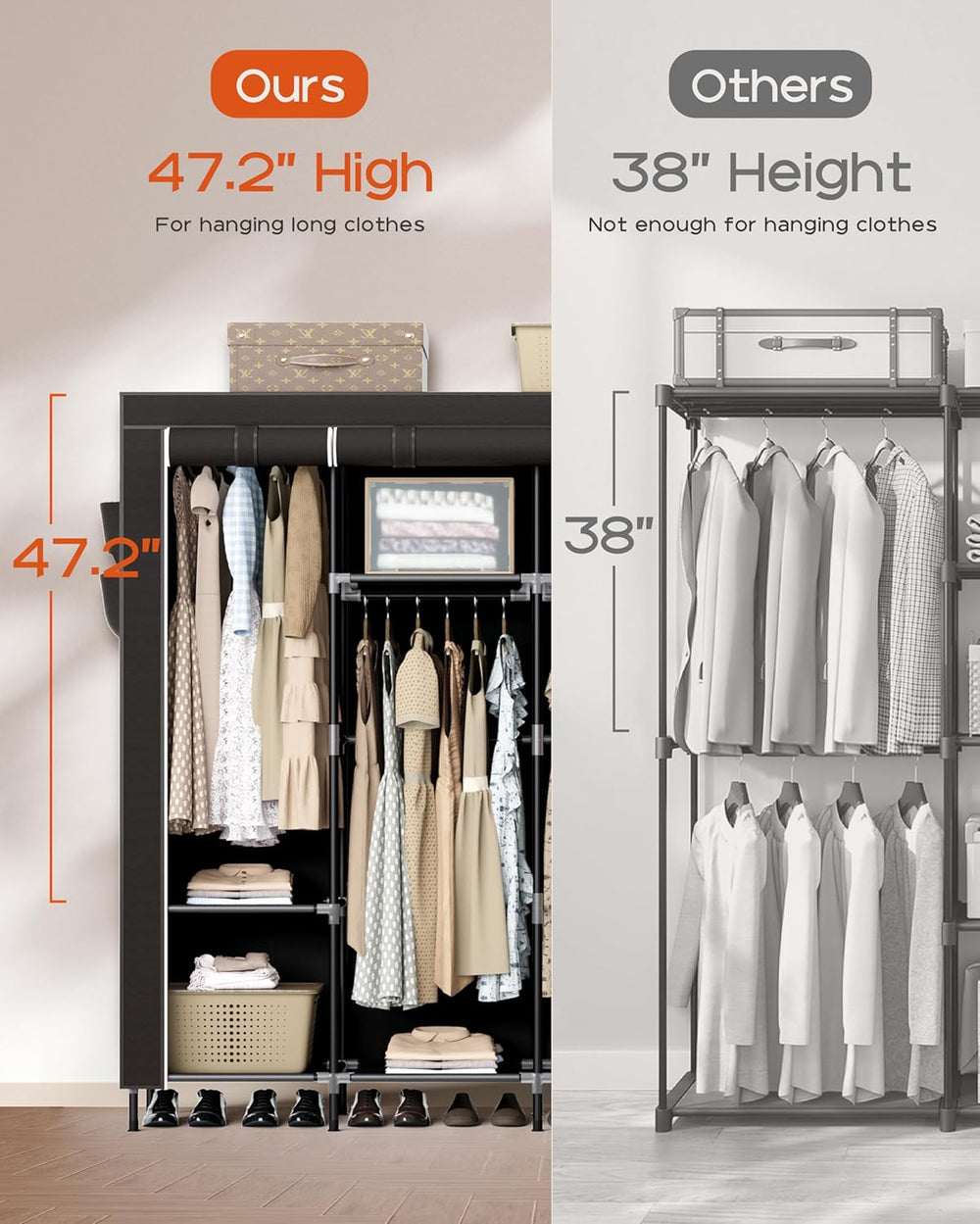 CASAMAYA Portable Closet, 66.9 Inch Large Capacity Wardrobe Closet with Cover...