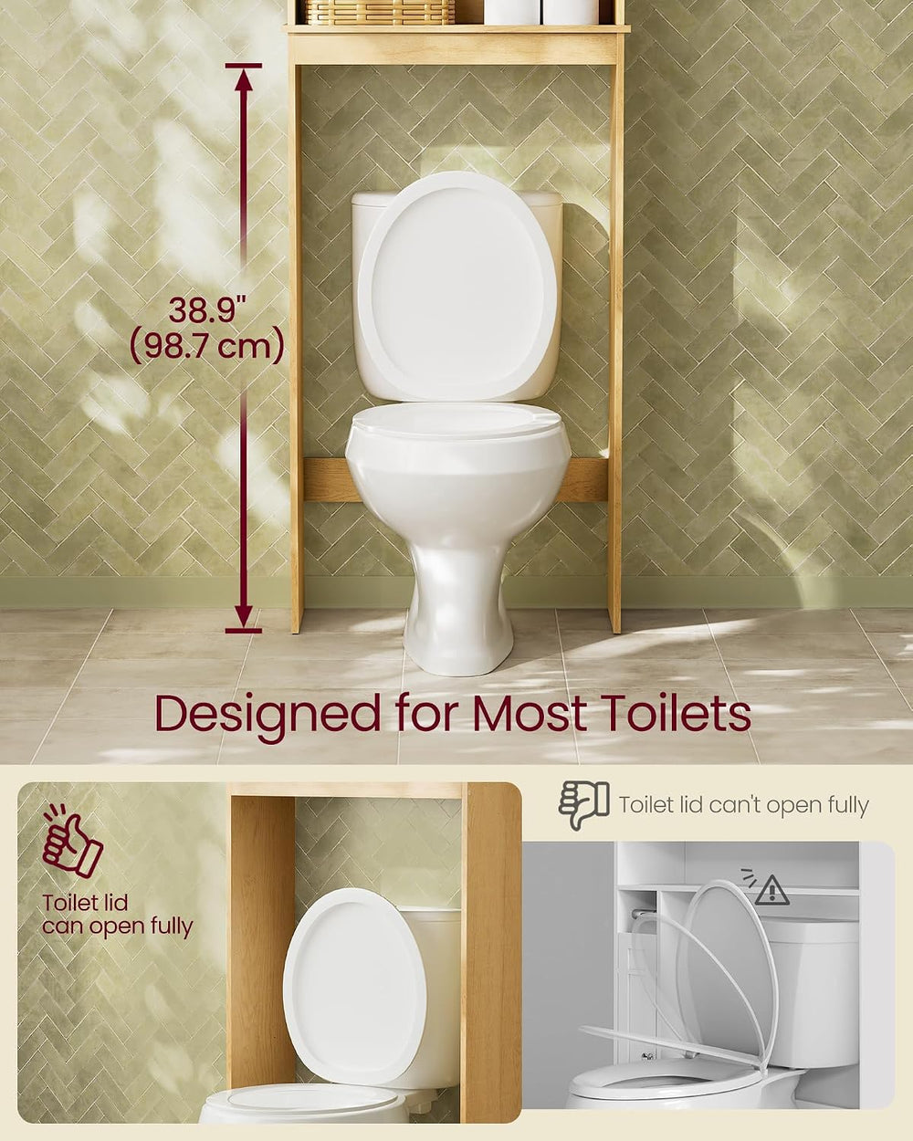 VASAGLE Over The Toilet Storage Cabinet, Doors, Adjustable Shelf, 23.6'&#...
