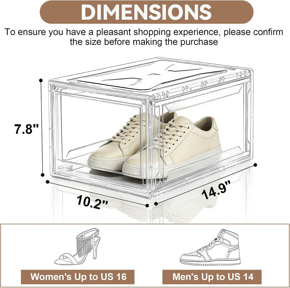 BVBOX 12 Pack Acrylic Shoe Storage Boxes with Magnetic Door - 360° Clear Stac...